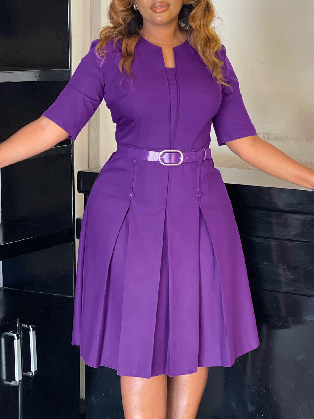 D533 Cross-border Amazon Plus Size Women's 2024 Autumn Fashion Elegant Temperament Solid Color Half Sleeve African Dress