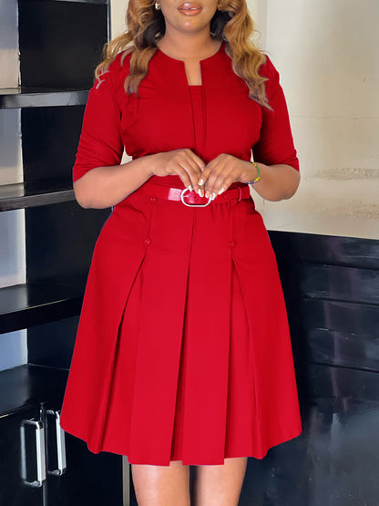 D533 Cross-border Amazon Plus Size Women's 2024 Autumn Fashion Elegant Temperament Solid Color Half Sleeve African Dress