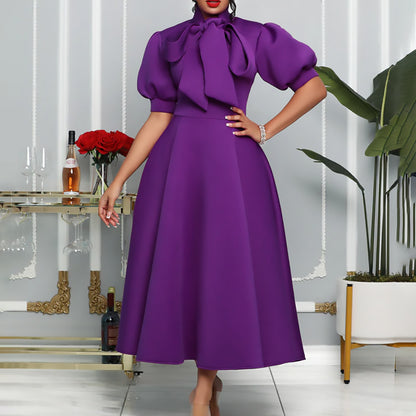 Foreign Trade Women's Clothing Amazon New Fashion Elegant Large Size Bow Banquet Evening Dress European And American Dress