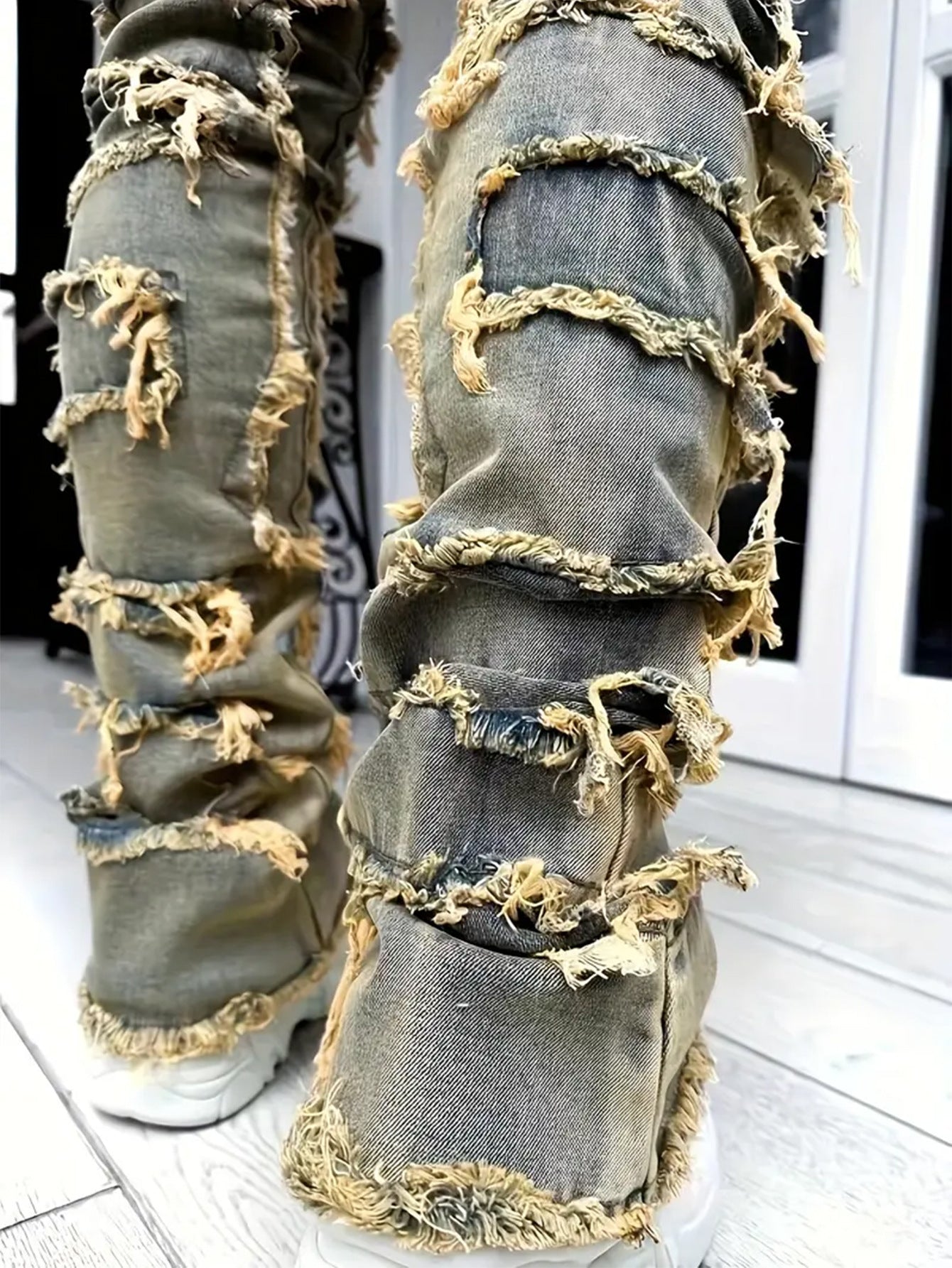 Men's Jeans With Multi-Craft Raw Edges, Slim Straight Pants, Street Style, Rap Style, Nostalgic Blue Men's Trousers