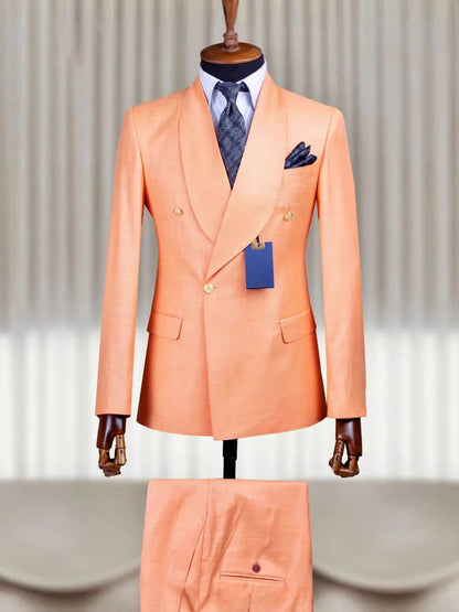 Foreign Trade Cross-Border Aliexpress Factory Direct Sales Pure Color Double-Row Two-Piece Slim Fit Banquet Wedding Groomsmen Men's Suit