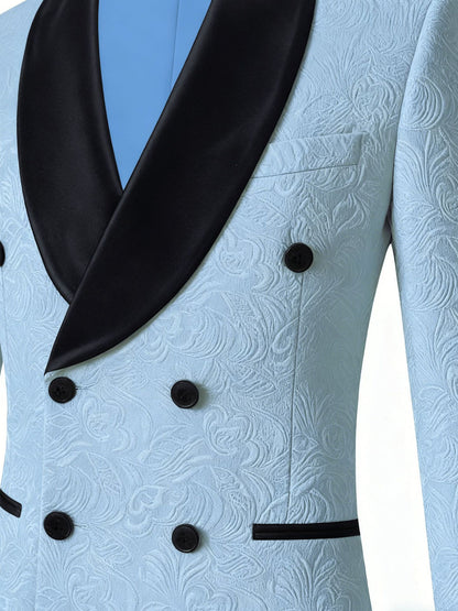 Men's Two-Piece Suit With Jacquard Pattern And Mandarin Collar For Foreign Trade, European And American Style Groom's Formal Wear, Evening Host Performance Attire