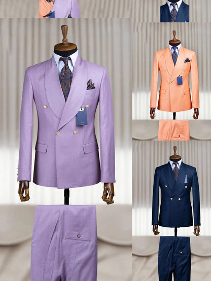 Foreign Trade Cross-Border Aliexpress Factory Direct Sales Pure Color Double-Row Two-Piece Slim Fit Banquet Wedding Groomsmen Men's Suit