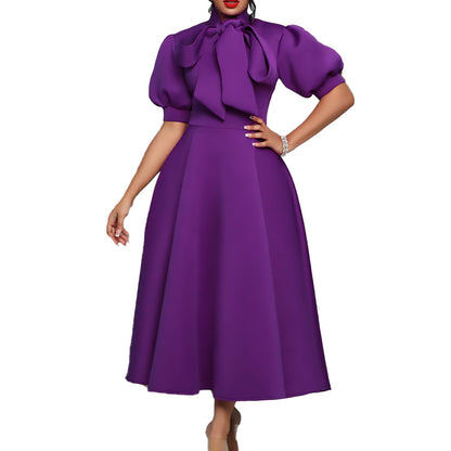 Foreign Trade Women's Clothing Amazon New Fashion Elegant Large Size Bow Banquet Evening Dress European And American Dress