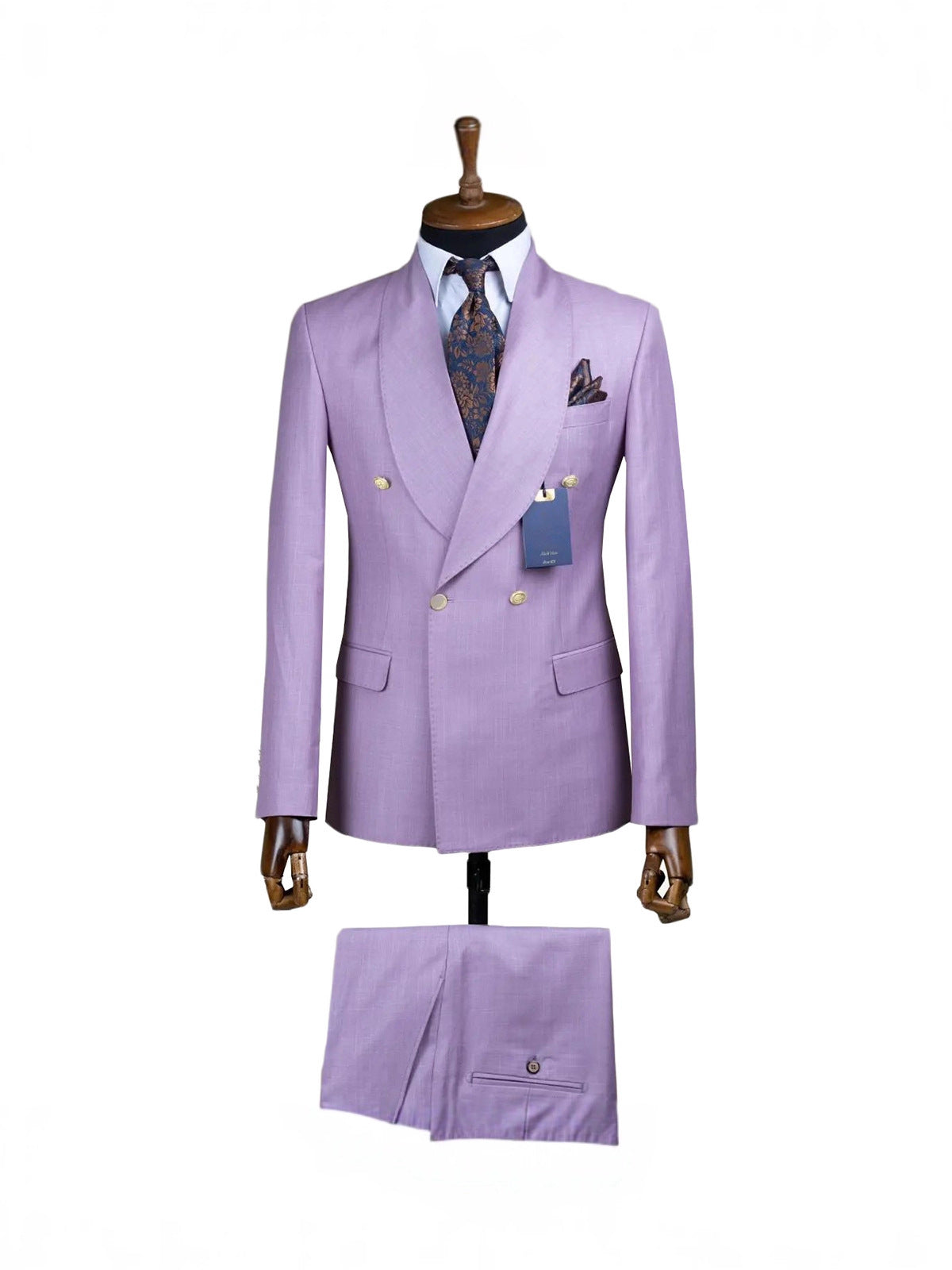 Foreign Trade Cross-Border Aliexpress Factory Direct Sales Pure Color Double-Row Two-Piece Slim Fit Banquet Wedding Groomsmen Men's Suit