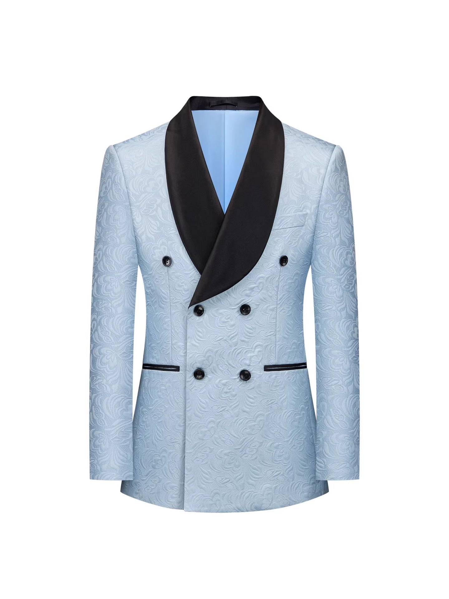 Men's Two-Piece Suit With Jacquard Pattern And Mandarin Collar For Foreign Trade, European And American Style Groom's Formal Wear, Evening Host Performance Attire