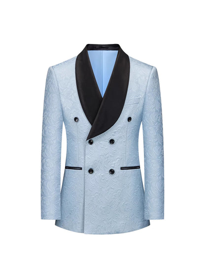 Men's Two-Piece Suit With Jacquard Pattern And Mandarin Collar For Foreign Trade, European And American Style Groom's Formal Wear, Evening Host Performance Attire