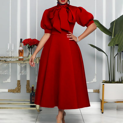 Foreign Trade Women's Clothing Amazon New Fashion Elegant Large Size Bow Banquet Evening Dress European And American Dress