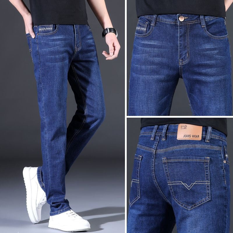 2025 Haopai Spring And Autumn Men's Jeans Korean Style Straight Elastic Mid-Waist Work Casual Versatile Long Pants For Middle-Aged Men