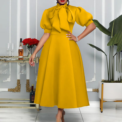 Foreign Trade Women's Clothing Amazon New Fashion Elegant Large Size Bow Banquet Evening Dress European And American Dress