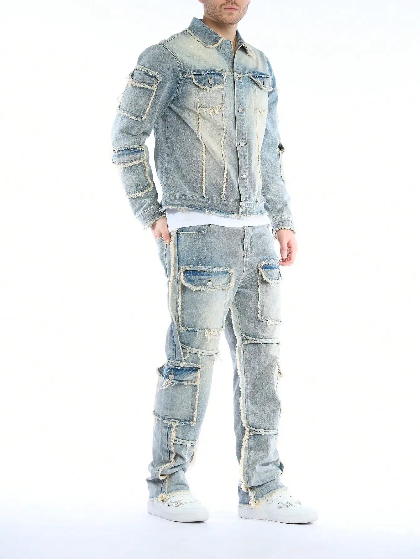 Stylist Frantz – Signature Washed Denim Set (Jacket + Stacked Jeans)