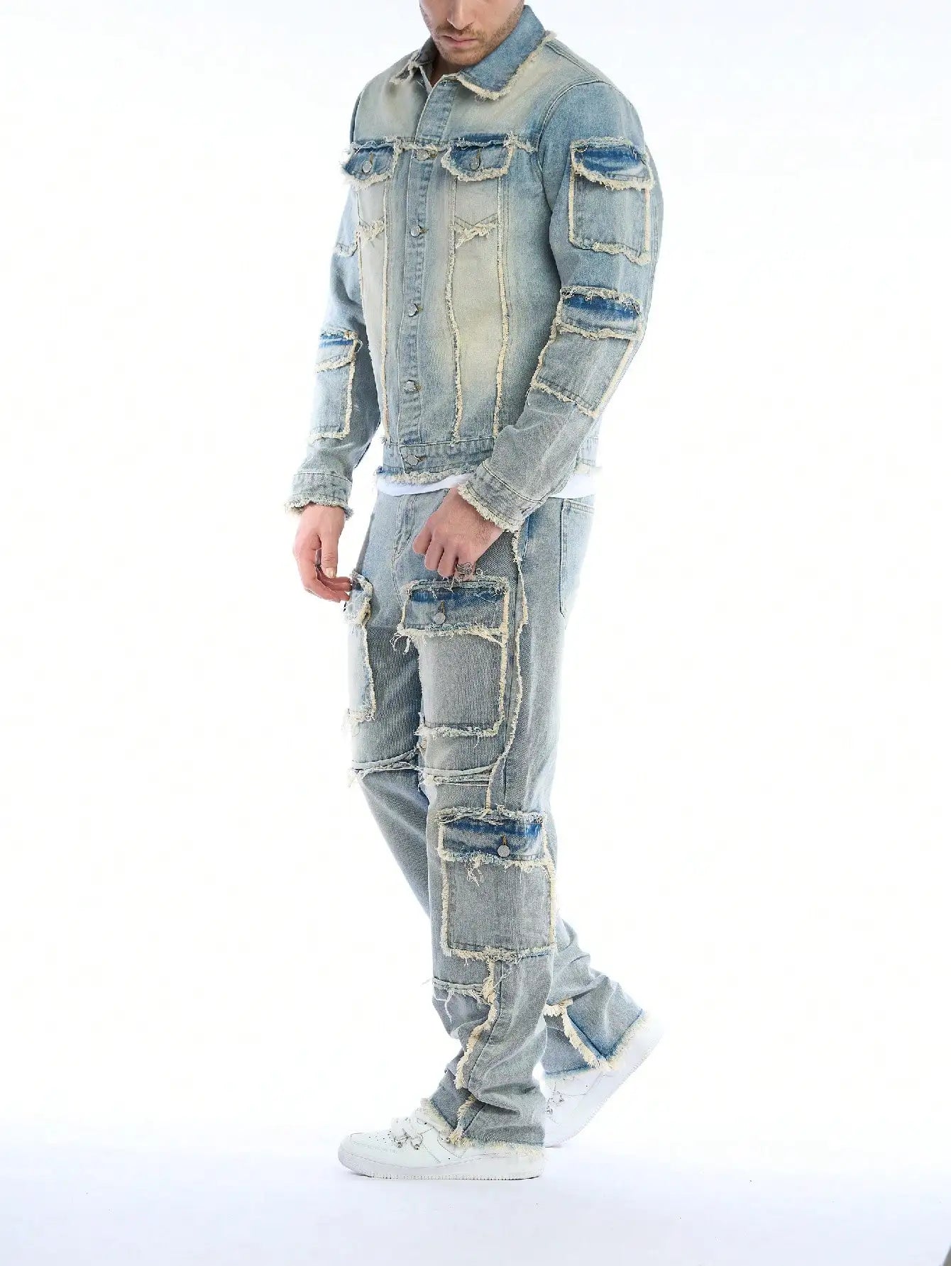 Stylist Frantz – Signature Washed Denim Set (Jacket + Stacked Jeans)