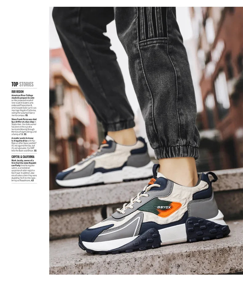 2024 Autumn/Winter New Men's Shoes Sporty Casual Thick Sole Old School Shoes Fashionable Heightened Versatile Trendy Shoes