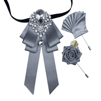 Luxury Wedding Bow Tie Brooch Set Concert Accessories Men's Women's Suit Shirt Collar Flower Corsage 3pcs Sets Handmade Jewelry