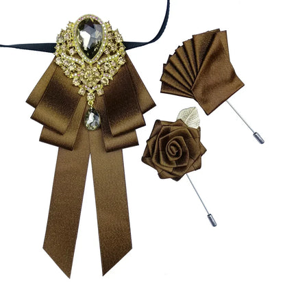 Luxury Wedding Bow Tie Brooch Set Concert Accessories Men's Women's Suit Shirt Collar Flower Corsage 3pcs Sets Handmade Jewelry