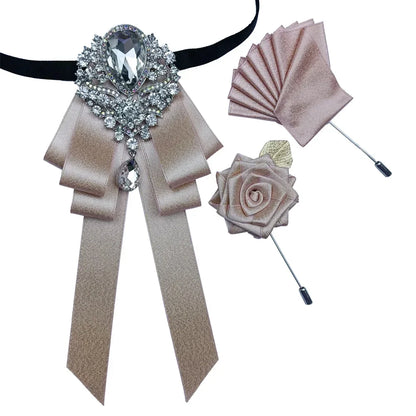 Luxury Wedding Bow Tie Brooch Set Concert Accessories Men's Women's Suit Shirt Collar Flower Corsage 3pcs Sets Handmade Jewelry