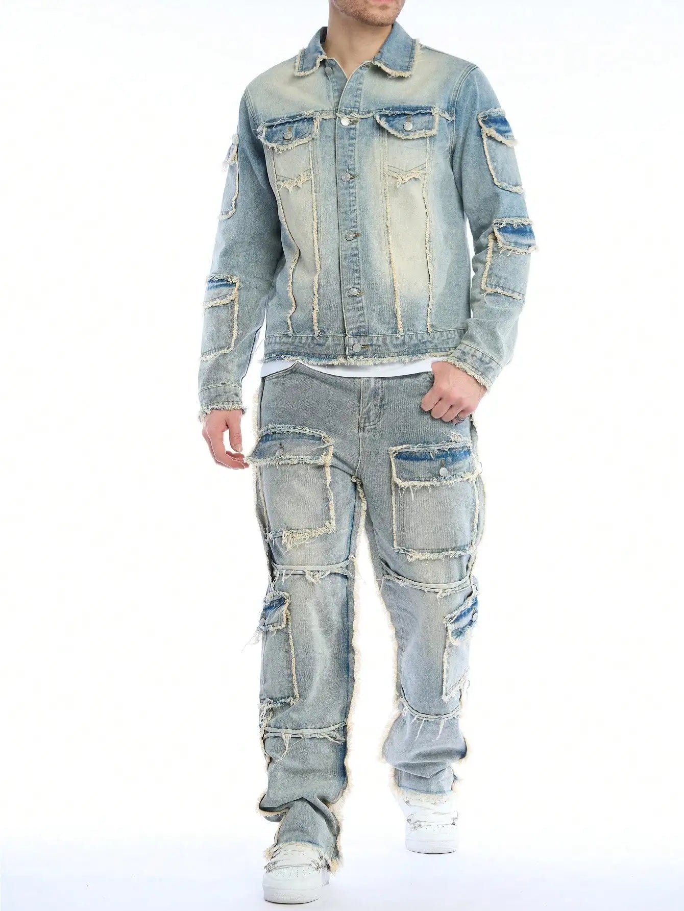 Stylist Frantz – Signature Washed Denim Set (Jacket + Stacked Jeans)