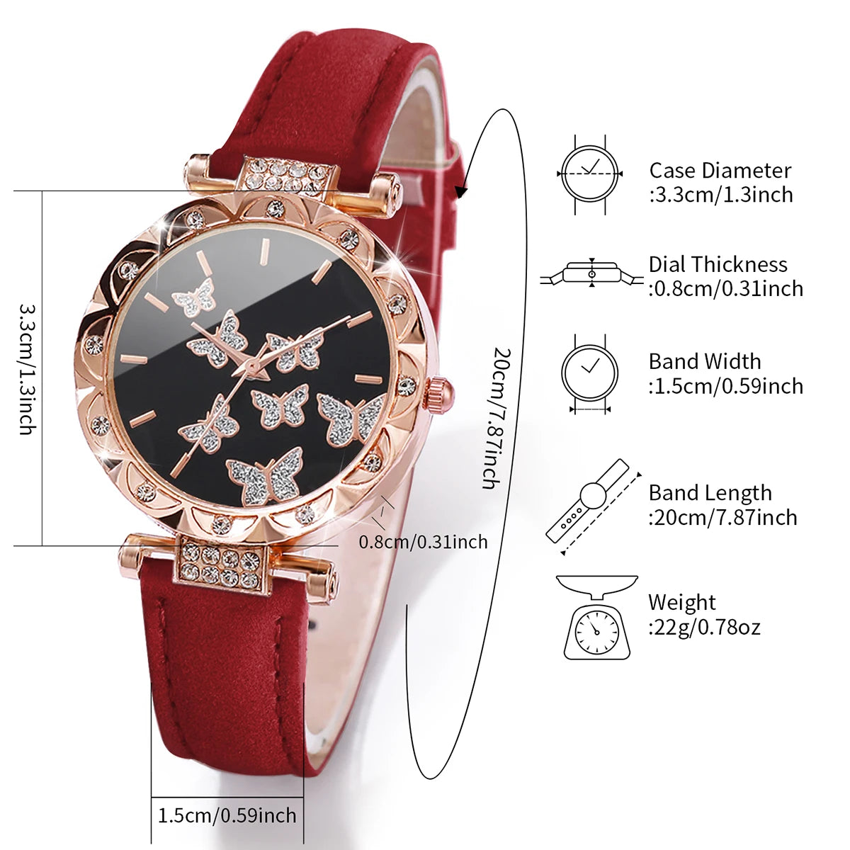Luxury Women’s Watch & Jewelry Set – Butterfly Red Edition (5PCS)