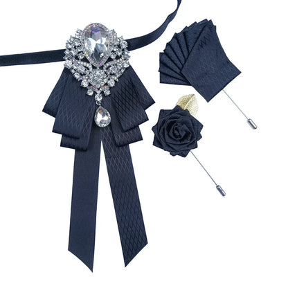 Luxury Wedding Bow Tie Brooch Set Concert Accessories Men's Women's Suit Shirt Collar Flower Corsage 3pcs Sets Handmade Jewelry