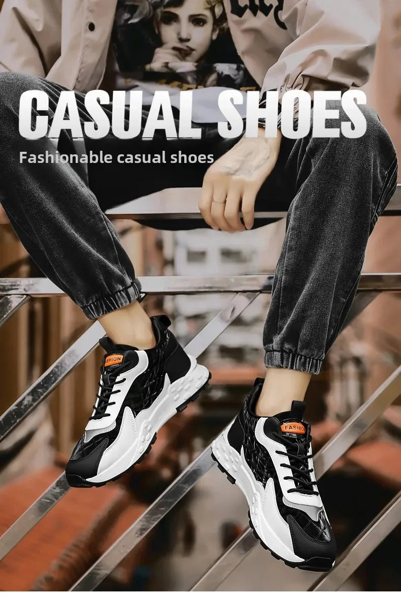 2024 Autumn/Winter New Men's Shoes Sporty Casual Thick Sole Old School Shoes Fashionable Heightened Versatile Trendy Shoes
