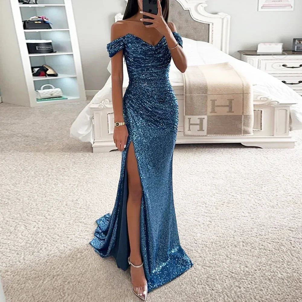 Elegant Off-Shoulder Sequin Evening Gown – Signature Party Edition | Stylist Frantz