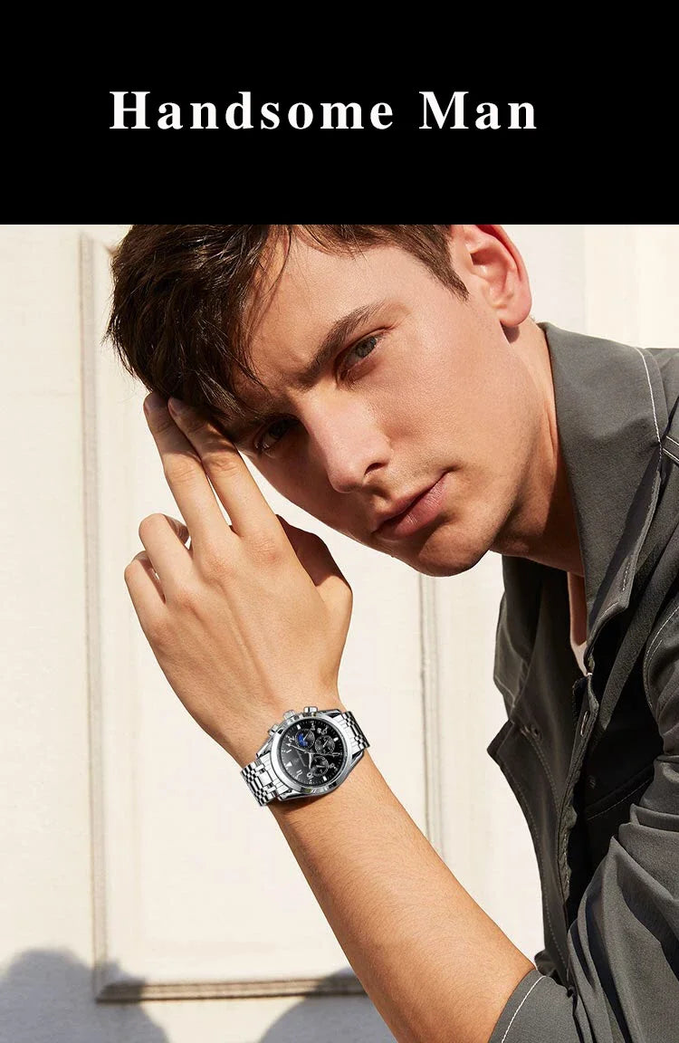 Men’s Premium Stainless Steel Watch – Waterproof Luminous Quartz Timepiece