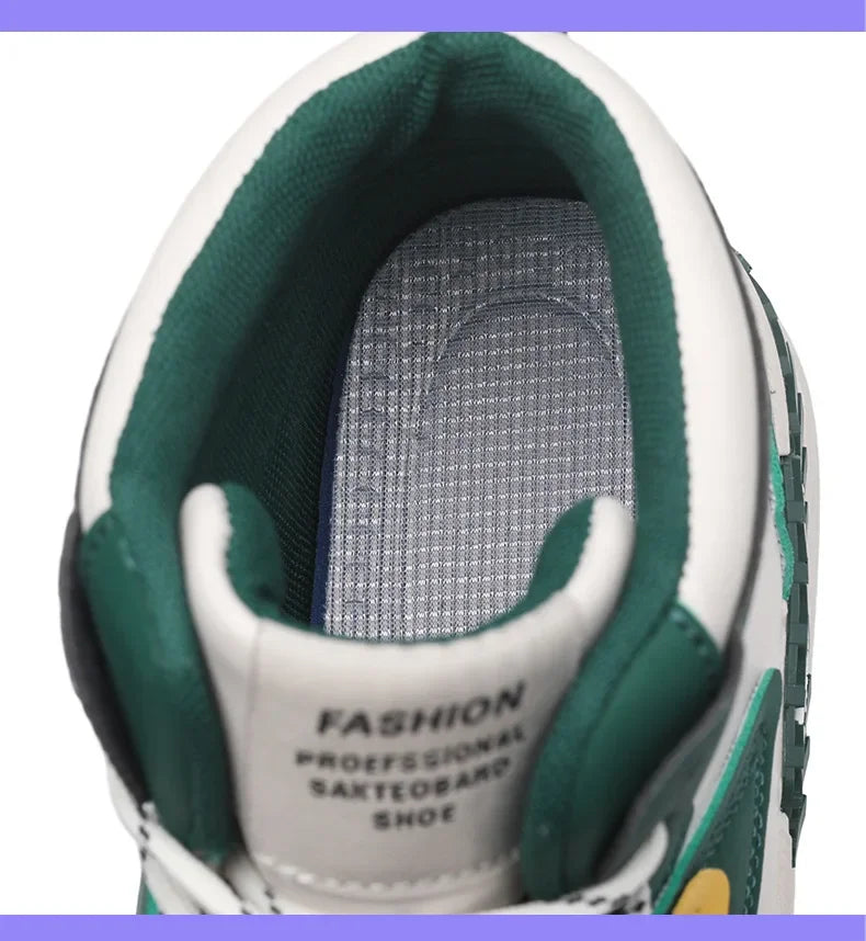 Luxury High-Top Leather Sneakers – Color Block Design | Thick Sole Streetwear