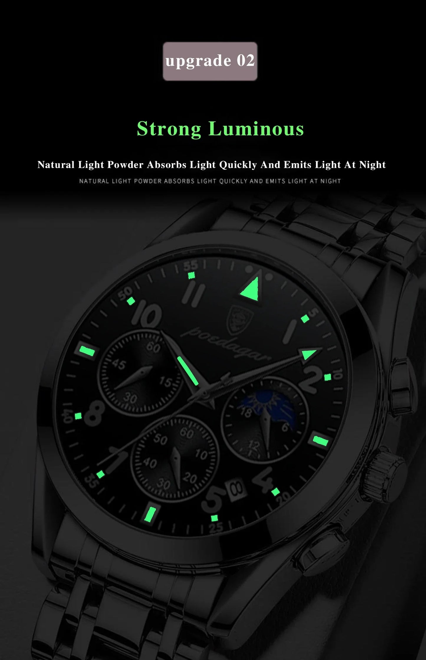 Men’s Premium Stainless Steel Watch – Waterproof Luminous Quartz Timepiece