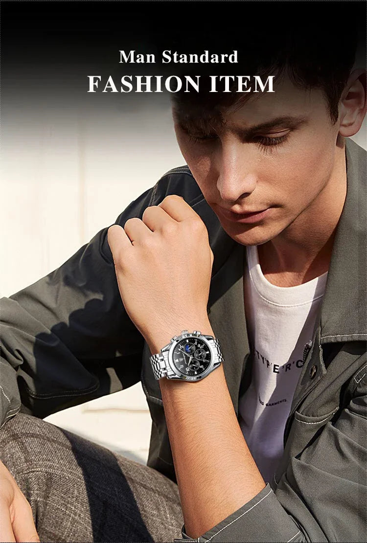 Men’s Premium Stainless Steel Watch – Waterproof Luminous Quartz Timepiece