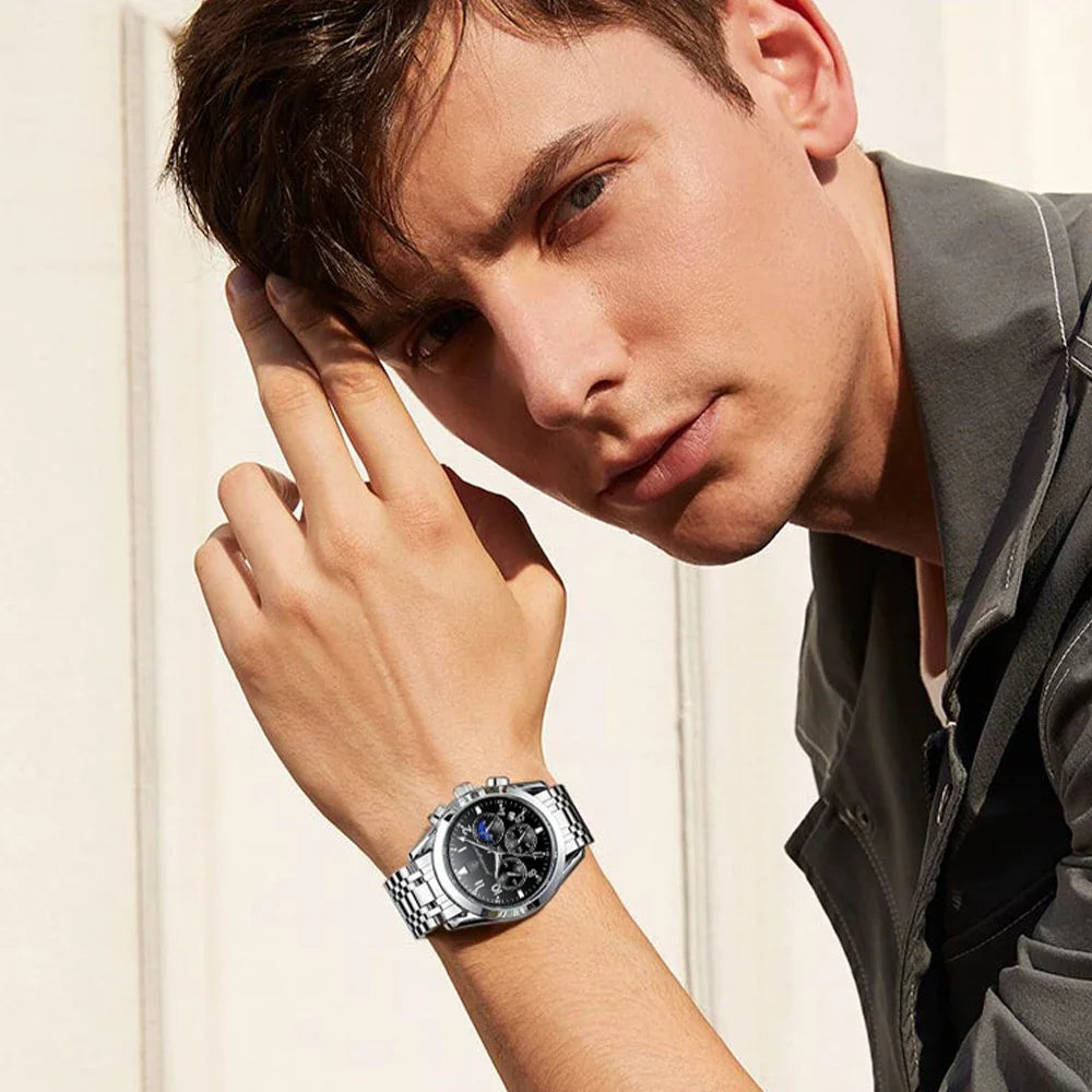 Men’s Premium Stainless Steel Watch – Waterproof Luminous Quartz Timepiece