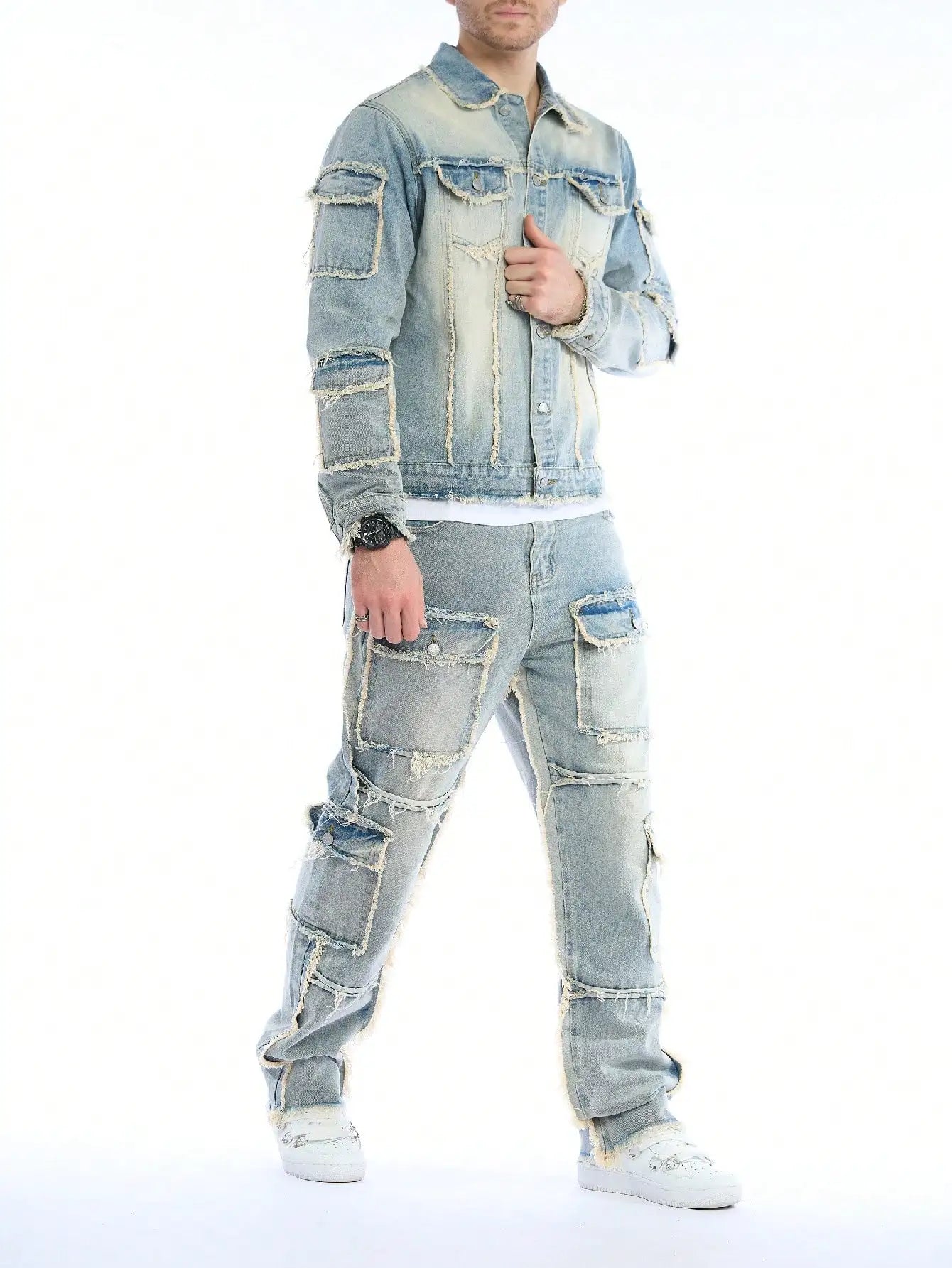 Stylist Frantz – Signature Washed Denim Set (Jacket + Stacked Jeans)