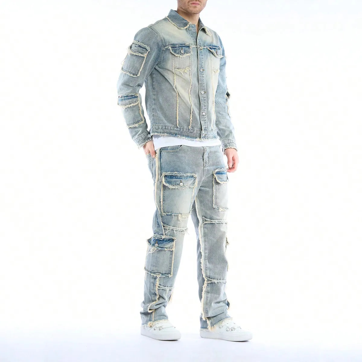 Stylist Frantz – Signature Washed Denim Set (Jacket + Stacked Jeans)