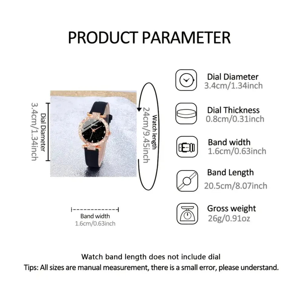 Luxury Women’s Watch & Jewelry Set – Rhinestone Elegance (5-Piece Gift Set)