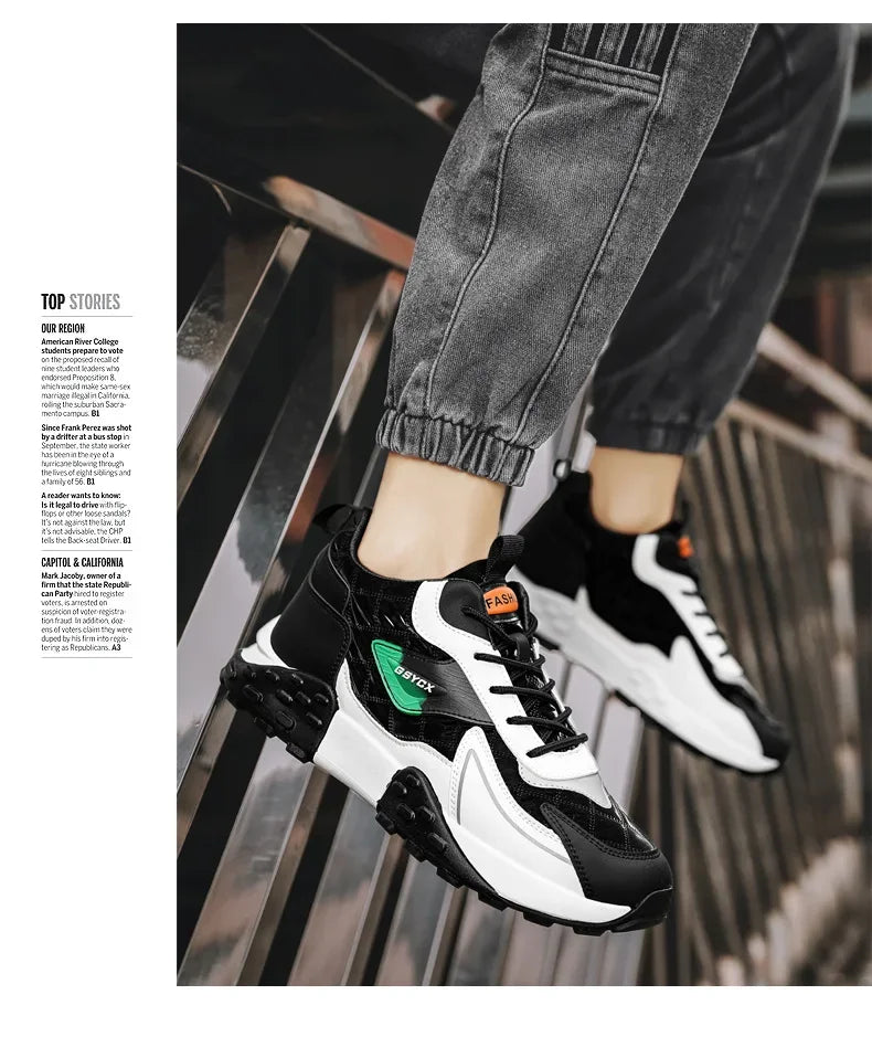 2024 Autumn/Winter New Men's Shoes Sporty Casual Thick Sole Old School Shoes Fashionable Heightened Versatile Trendy Shoes