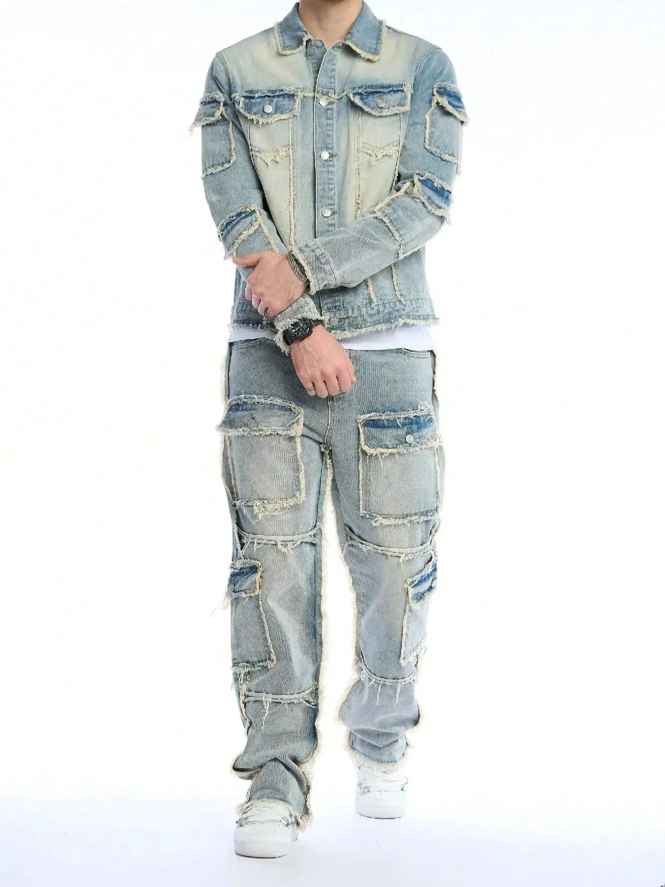 Stylist Frantz – Signature Washed Denim Set (Jacket + Stacked Jeans)