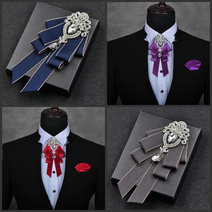 Luxury Wedding Bow Tie Brooch Set Concert Accessories Men's Women's Suit Shirt Collar Flower Corsage 3pcs Sets Handmade Jewelry