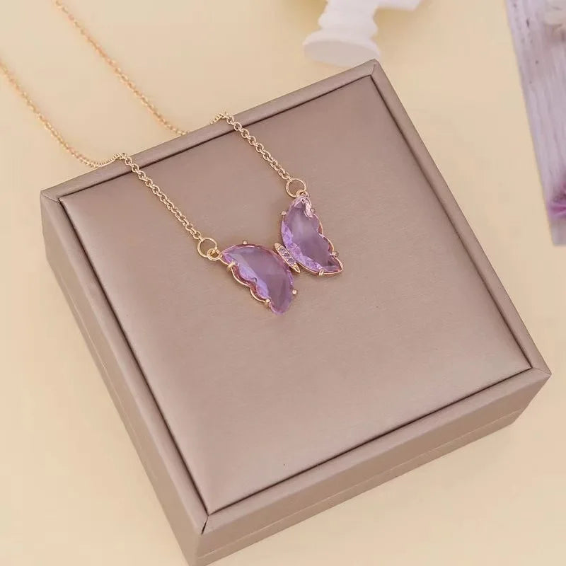 Luxury Crystal Butterfly Necklace – Elegant Romantic Jewelry for Women