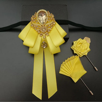 Luxury Wedding Bow Tie Brooch Set Concert Accessories Men's Women's Suit Shirt Collar Flower Corsage 3pcs Sets Handmade Jewelry