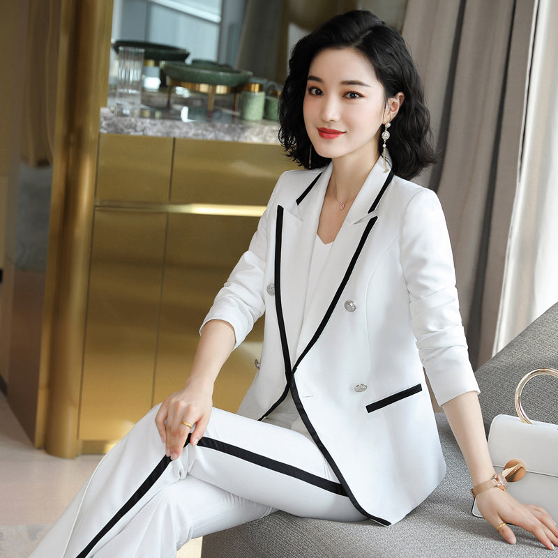 Elegant Women’s Two-Piece Power Suit – Double-Breasted Blazer & Wide-Leg Pants