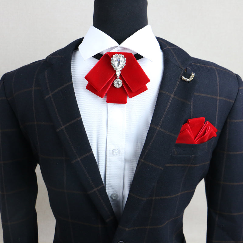 Men’s Bow Tie & Pocket Square Set – Plain Luxury Design by Stylist Frantz