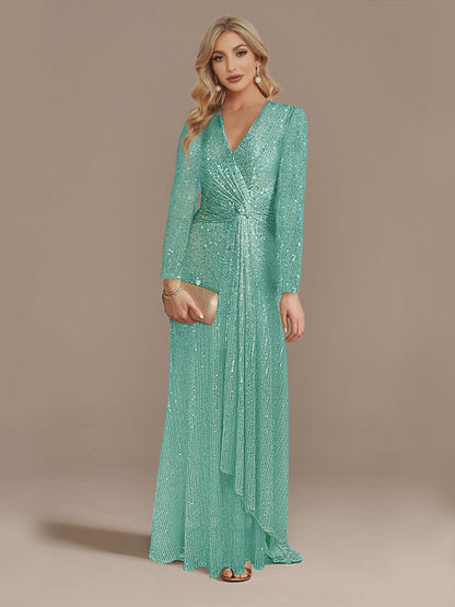 Stylist Frantz Long Sleeve V-Neck Fishtail Evening Dress