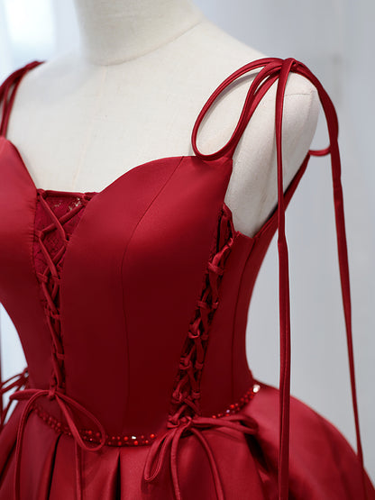 Wine Red Satin Lady's Slimming Annual Meeting Light Luxury Dress