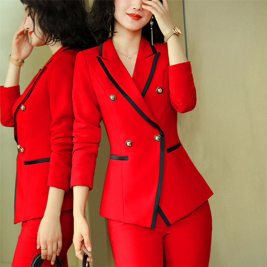 Elegant Women’s Two-Piece Power Suit – Double-Breasted Blazer & Wide-Leg Pants