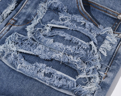 Men’s Premium Ripped Patch Denim Jeans – Streetwear Fit with Free Alterations