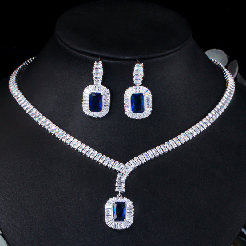 Platinum Zircon Luxury Jewelry Set – Necklace & Earrings for Women | Wedding & Evening Elegance
