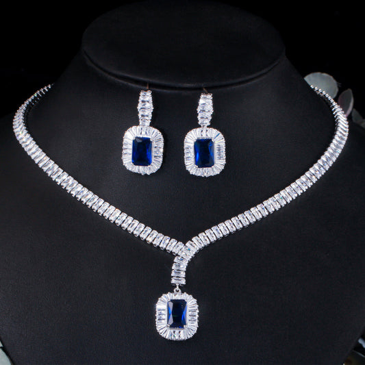 Platinum Zircon Luxury Jewelry Set – Necklace & Earrings for Women | Wedding & Evening Elegance