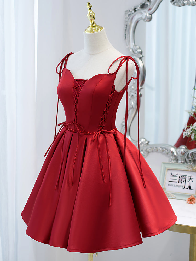 Wine Red Satin Lady's Slimming Annual Meeting Light Luxury Dress