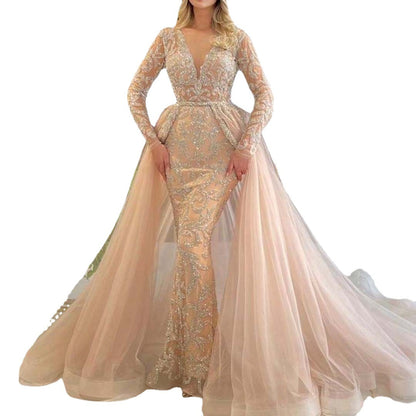 Luxury French Lace Long Sleeve Evening & Wedding Gown – Elegant Bridal Dress | Stylist Frantz Collection