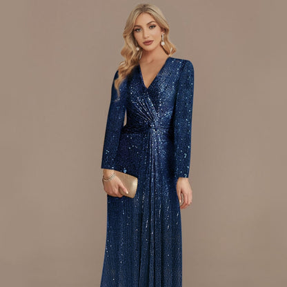 Stylist Frantz Long Sleeve V-Neck Fishtail Evening Dress