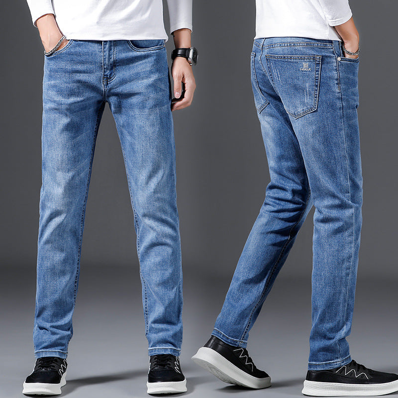 Men’s Slim Fit Elastic Straight Jeans – Comfortable Stretch Denim